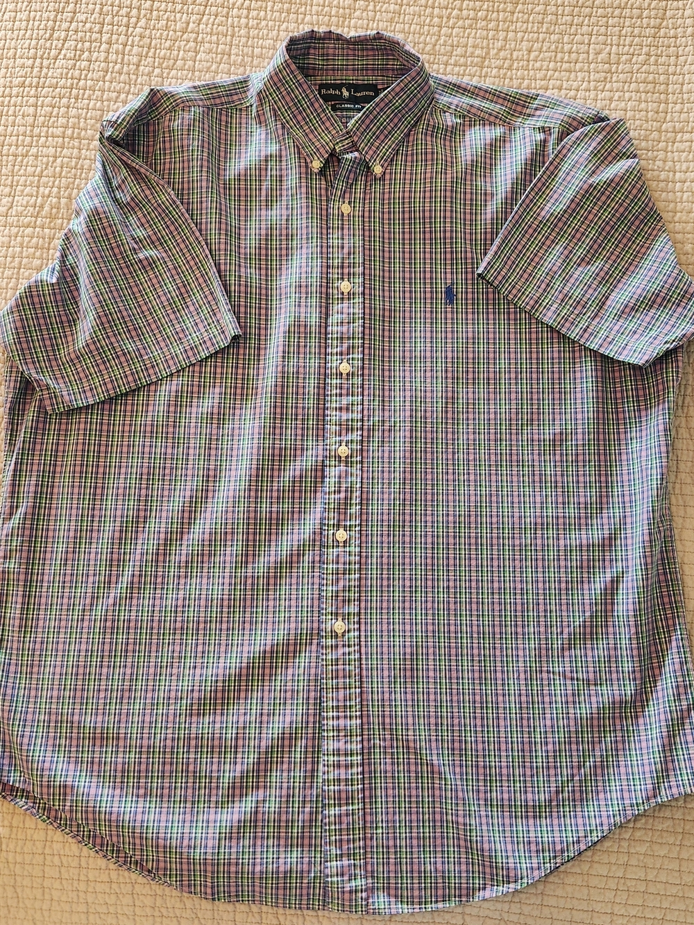 Ralph Lauren Short-Sleeve Plaid Button-Down Shirt - Blue & Green
